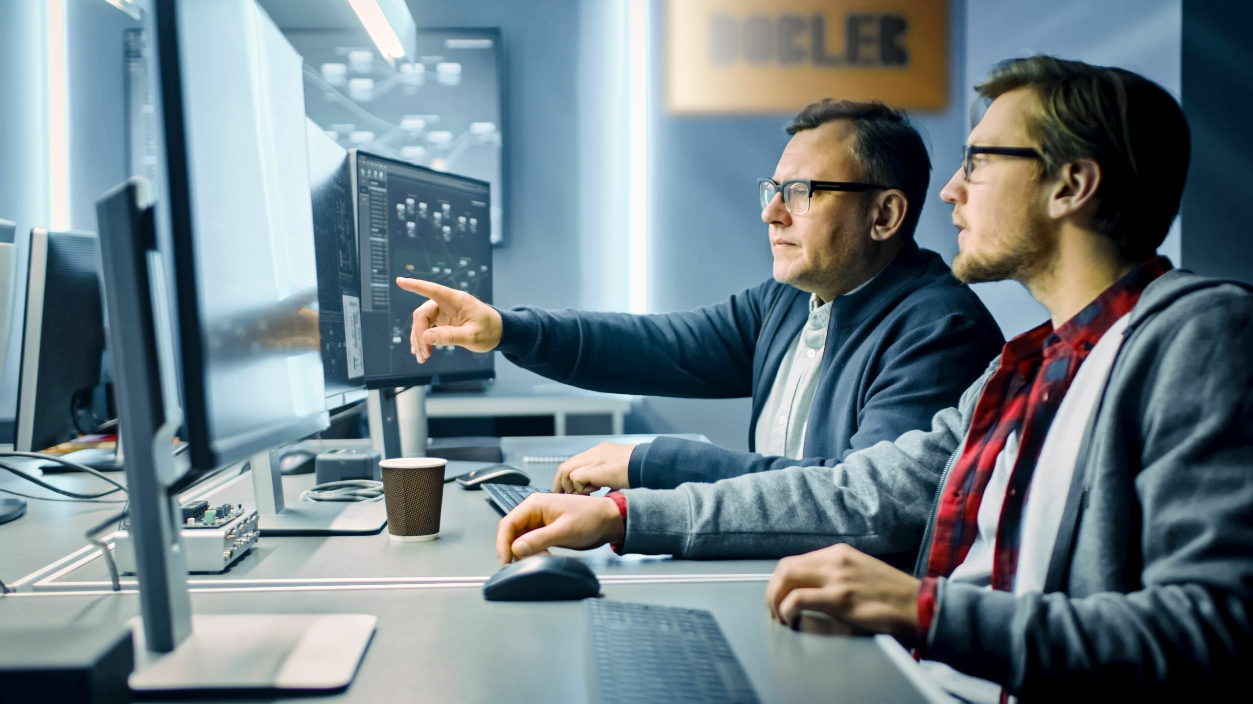 Two Professional IT Programers Discussing Blockchain Data Networ